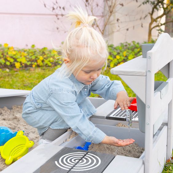 Roba Große Spiel- und Matschküche zum Hängen mit Spielwanne, Herdplatte, Wasserbehälter mit Wasserhahn - Grau