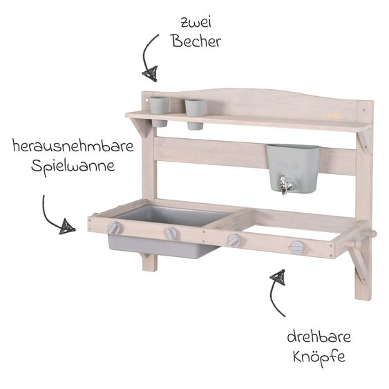 Roba Große Spiel- und Matschküche zum Hängen mit Spielwanne, Herdplatte, Wasserbehälter mit Wasserhahn - Grau