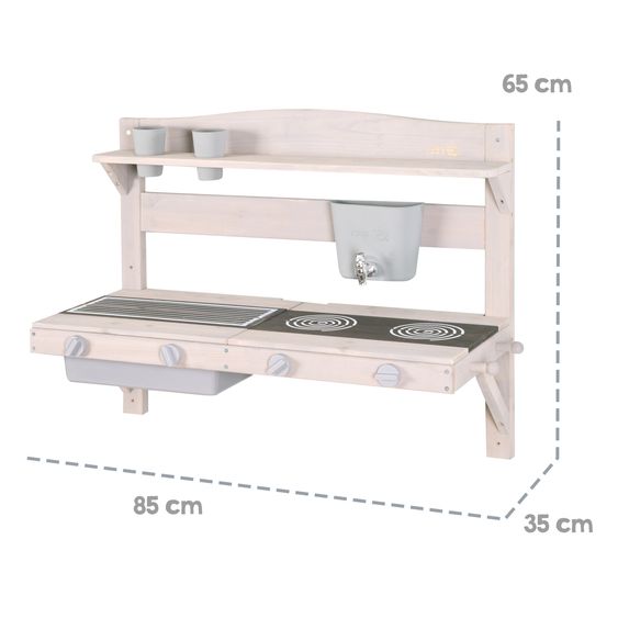 Roba Große Spiel- und Matschküche zum Hängen mit Spielwanne, Herdplatte, Wasserbehälter mit Wasserhahn - Grau