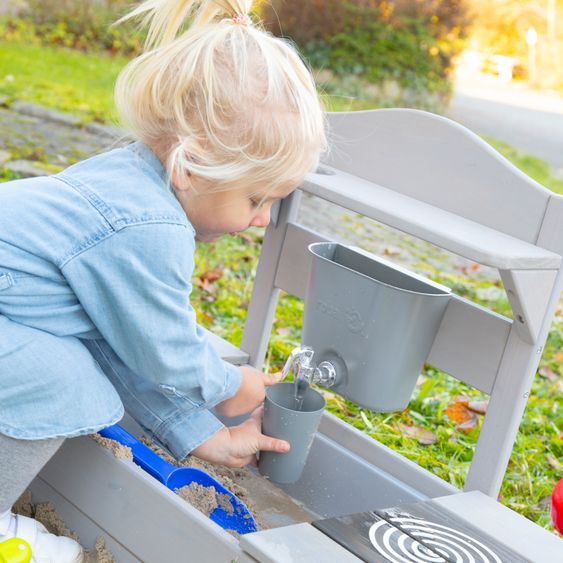 Roba Große Spielküche mit Spielwanne, 2 Herdplatten, Wasserbehälter mit Wasserhahn inkl. Zubehör - Grau