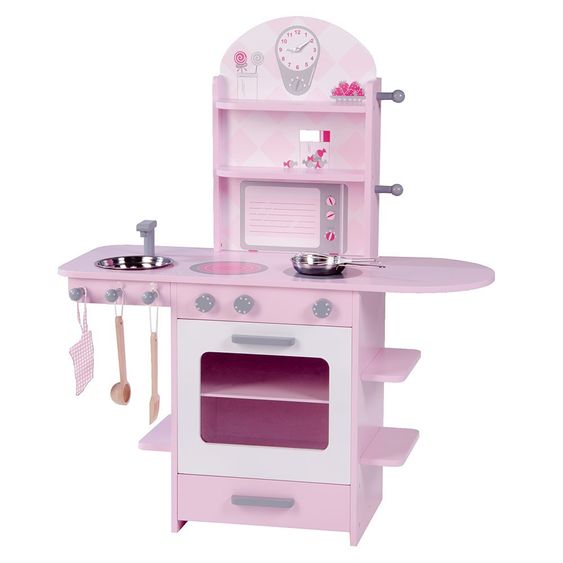 Roba Cucina da gioco in legno con 5 accessori - Rosa