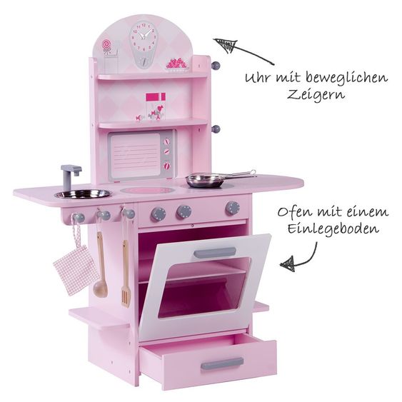 Roba Cucina da gioco in legno con 5 accessori - Rosa