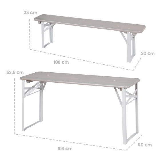 Roba Kinderparty-Sitzgarnitur Outdoor mit 2 Bänke & 1 Tisch - Grau
