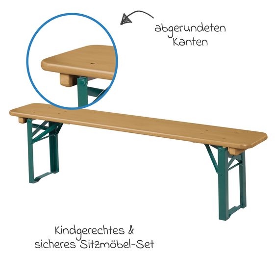 Roba Kinderparty-Sitzgarnitur Outdoor mit 2 Bänke & 1 Tisch - Natur