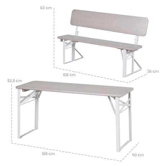 Roba Kinderparty-Sitzgarnitur Outdoor mit 2 Bänke mit Lehne & 1 Tisch - Grau
