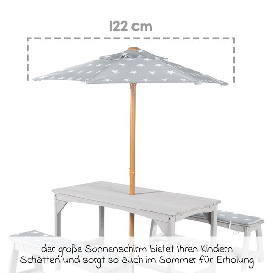 Roba Kindersitzgruppe mit Sitzauflagen und Sonnenschirm - Little Stars - Grau