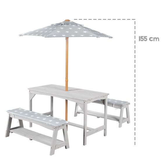 Roba Kindersitzgruppe mit Sitzauflagen und Sonnenschirm - Little Stars - Grau