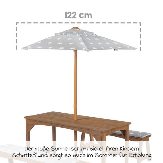 Roba Kindersitzgruppe mit Sitzauflagen und Sonnenschirm - Little Stars - Teakholzfarben