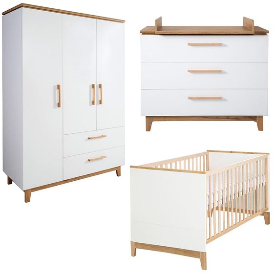 Roba Children's room Carina with 3-door wardrobe, bed, wide changing unit - White