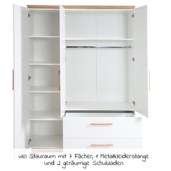 Roba Children's room Carina with 3-door wardrobe, bed, wide changing unit - White