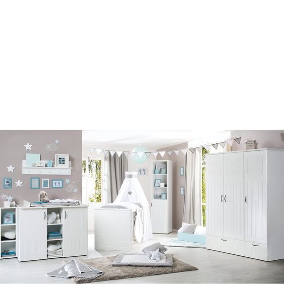 Roba Kinderzimmer Constantin mit 3-türigem Schrank, Bett, Wickelkommode