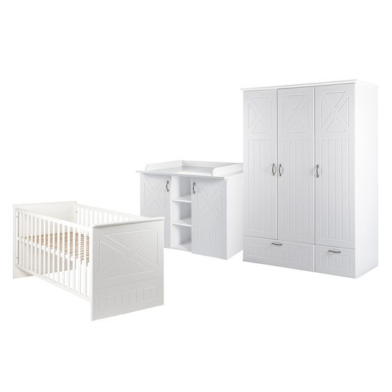 Roba Kinderzimmer Constantin mit 3-türigem Schrank, Bett, Wickelkommode