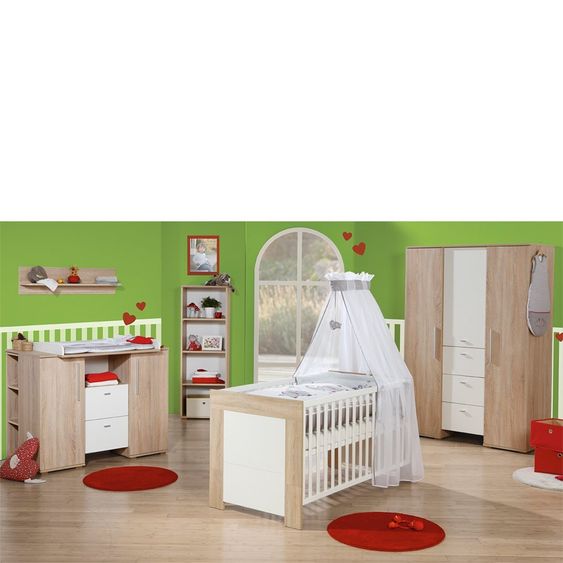 Roba Cameretta per bambini Daniel da 11 pezzi con collezione di tessuti Jumbotwins, armadio a 3 ante, letto, fasciatoio Jumbotwins