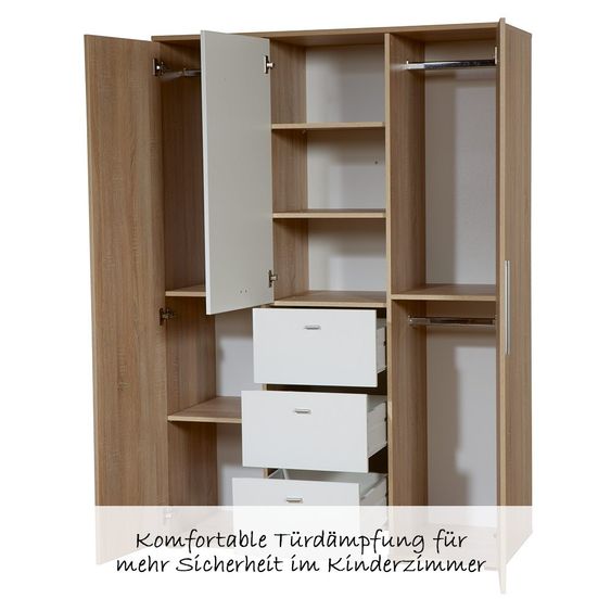 Roba Kinderzimmer Daniel 6-tlg. inkl. Textilkollektion Jumbotwins, 3-türigem Schrank, Bett, Wickelkommode