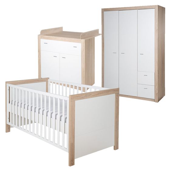 Roba Kinderzimmer Leni 2 mit 3-türigem Schrank, Bett, Wickelkommode