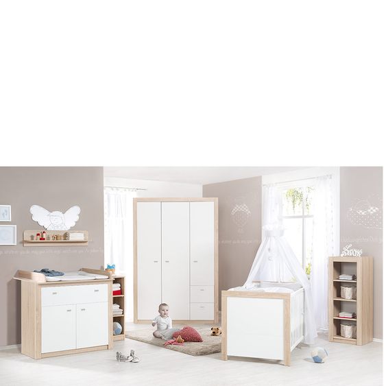 Roba Kinderzimmer Leni 2 mit 3-türigem Schrank, Bett, Wickelkommode, Seitenregal und Standregal
