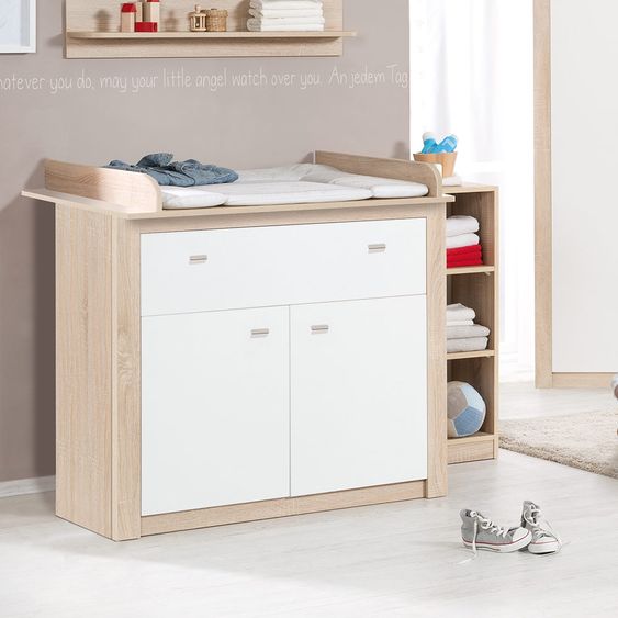 Roba Kinderzimmer Leni 2 mit 3-türigem Schrank, Bett, Wickelkommode, Seitenregal und Standregal