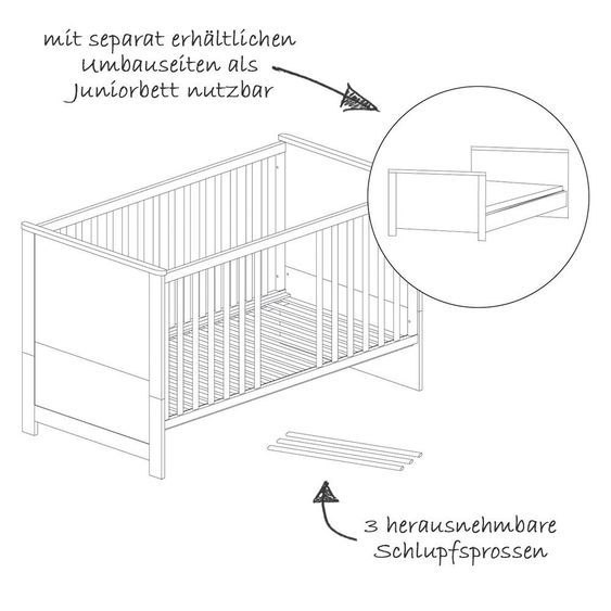 Roba Kinderzimmer Sarah mit 3-türigem Schrank, Bett, Wickelkommode