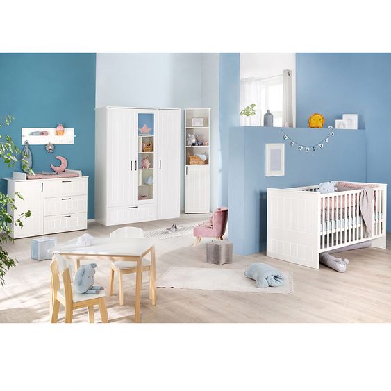 Roba Nursery Sylt Baby with 3-door wardrobe, bed, wide changing unit - White