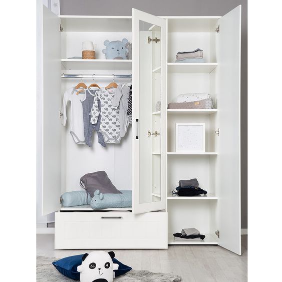 Roba Nursery Sylt Baby with 3-door wardrobe, bed, wide changing unit - White