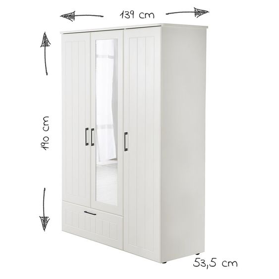 Roba Nursery Sylt Baby with 3-door wardrobe, bed, wide changing unit - White