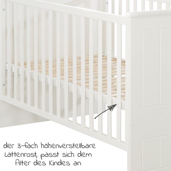 Roba Nursery Sylt Baby with 3-door wardrobe, bed, wide changing unit - White