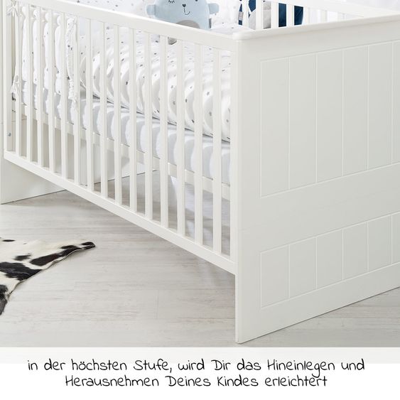 Roba Nursery Sylt Baby with 3-door wardrobe, bed, wide changing unit - White