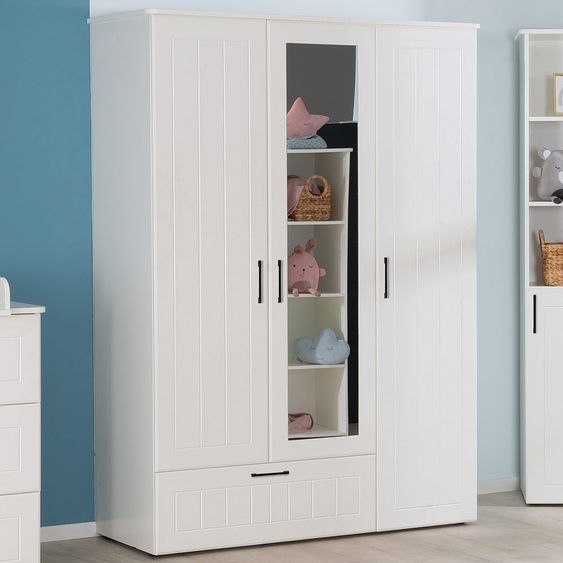 Roba Nursery Sylt Baby with 3-door wardrobe, bed, wide changing unit - White