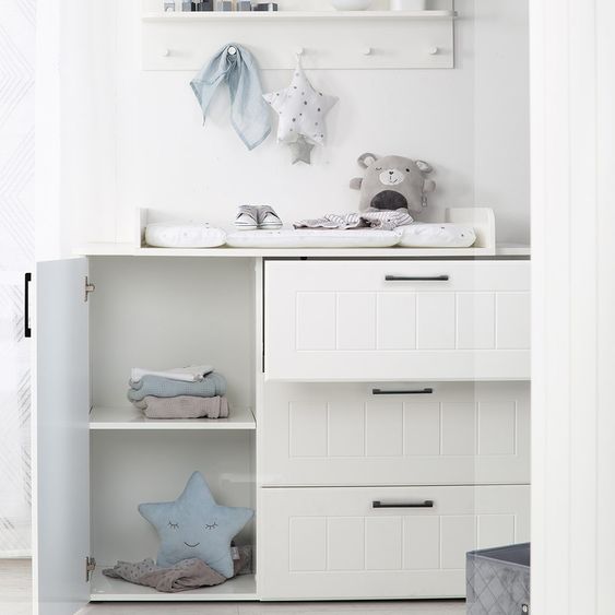 Roba Nursery Sylt Baby with 3-door wardrobe, bed, wide changing unit - White