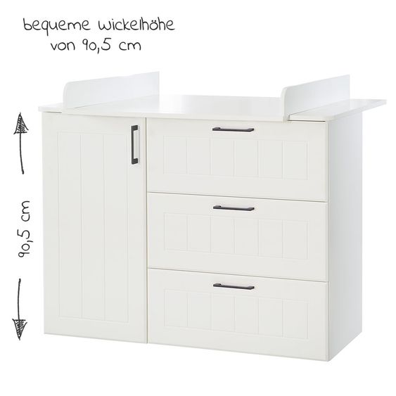 Roba Nursery Sylt Baby with 3-door wardrobe, bed, wide changing unit - White