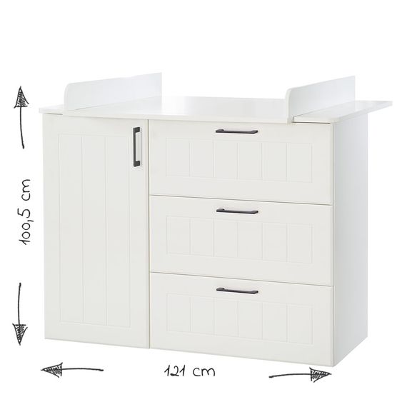 Roba Nursery Sylt Baby with 3-door wardrobe, bed, wide changing unit - White