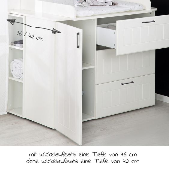 Roba Nursery Sylt Baby with 3-door wardrobe, bed, wide changing unit - White