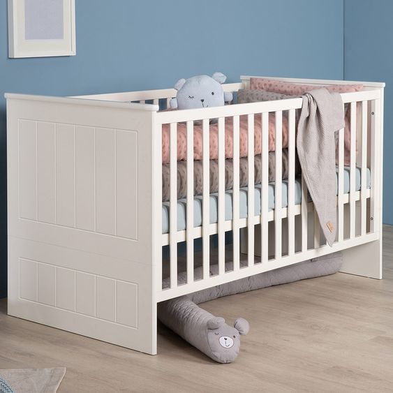 Roba Nursery Sylt Baby with 3-door wardrobe, bed, wide changing unit - White