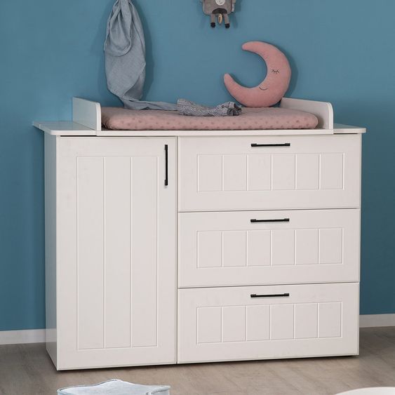 Roba Nursery Sylt Baby with 3-door wardrobe, bed, wide changing unit - White