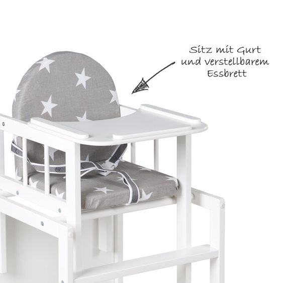 Roba Kombi-Hochstuhl Weiß mit Holz-Essbrett - Little Stars