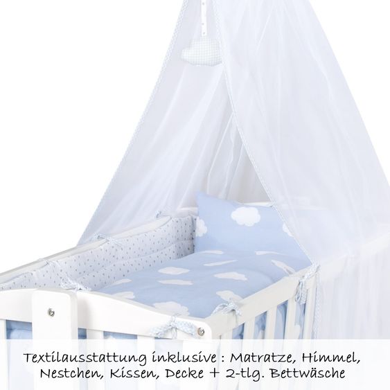 Roba Complete Cradle White - Small Cloud - Blue