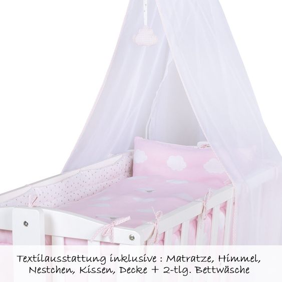 Roba Komplett-Wiege Weiß - Kleine Wolke - Rosa