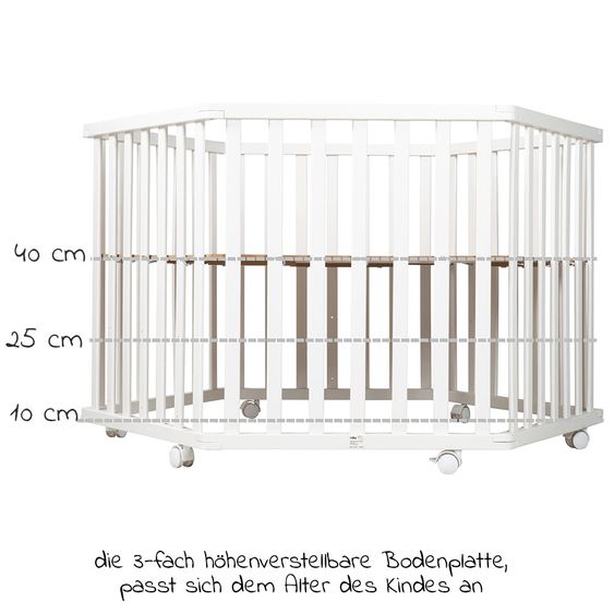 Roba Laufgitter 6-eckig Weiß - 3-fach höhenverstellbar & Laufgittermatratze - Roba Style - Grau