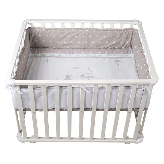 Roba Playpen white incl. insert 75 x 100 cm - Indibär - Grey