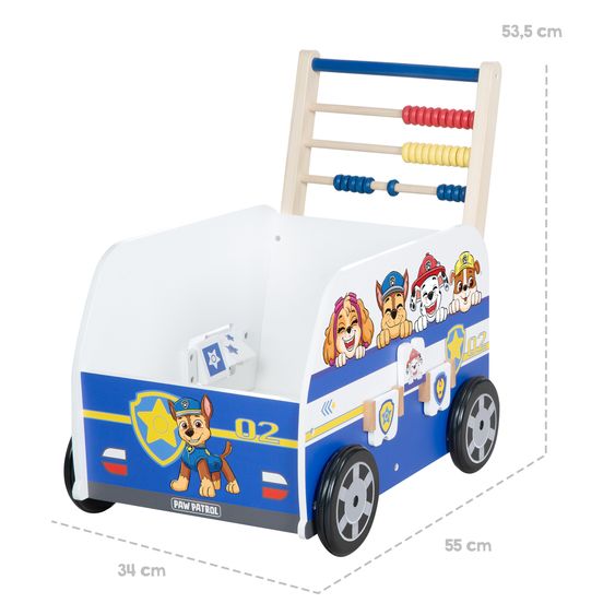 Roba Lauflernwagen Schiebe- und Motorikbus mit Uhr & Rechenschieber - Paw Patrol - Weiß Blau