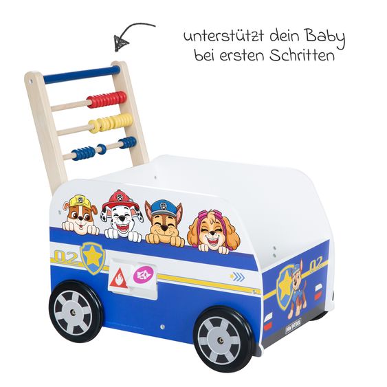 Roba Lauflernwagen Schiebe- und Motorikbus mit Uhr & Rechenschieber - Paw Patrol - Weiß Blau