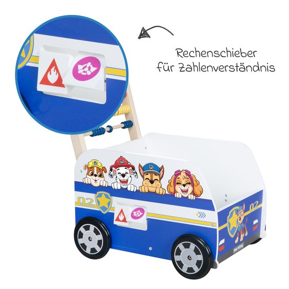 Roba Lauflernwagen Schiebe- und Motorikbus mit Uhr & Rechenschieber - Paw Patrol - Weiß Blau