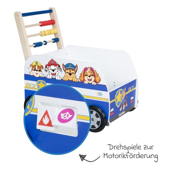 Roba Lauflernwagen Schiebe- und Motorikbus mit Uhr & Rechenschieber - Paw Patrol - Weiß Blau