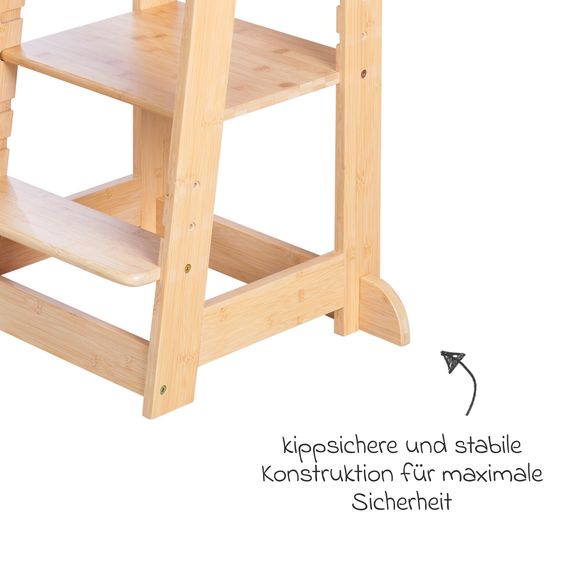 Roba Lernturm aus 100% Bambus mitwachsend mit 3-fach höhenverstellbarem Stand- und Fußbrett - Montessori - Braun