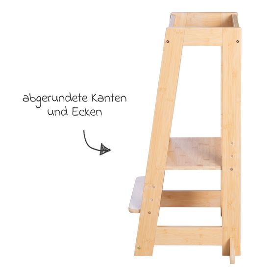 Roba Lernturm aus 100% Bambus mitwachsend mit 3-fach höhenverstellbarem Stand- und Fußbrett - Montessori - Braun