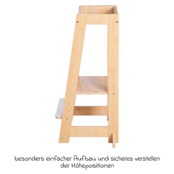 Roba Lernturm aus 100% Bambus mitwachsend mit 3-fach höhenverstellbarem Stand- und Fußbrett - Montessori - Braun