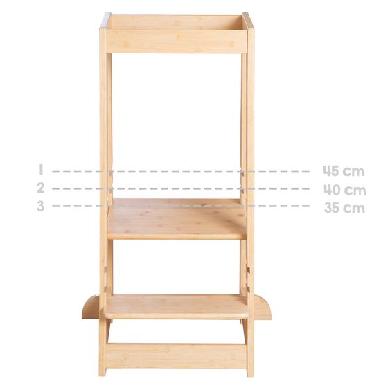 Roba Lernturm aus 100% Bambus mitwachsend mit 3-fach höhenverstellbarem Stand- und Fußbrett - Montessori - Braun