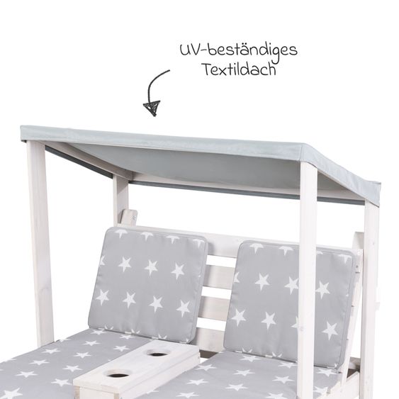 Roba Outdoor Kinder-Doppelliege für 2 Kinder mit Textildach & 2 Textilauflagen - Little Stars - Grau