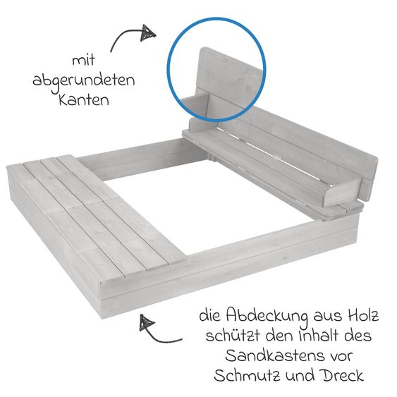 Roba Sandkasten mit aufklappbarer Sitzbank + Spielwannen - Grau