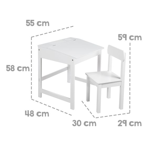Roba Schulpult mit Stauraum unter der aufklappbren Arbeitsfläche inkl. 1 Stuhl - - Weiß